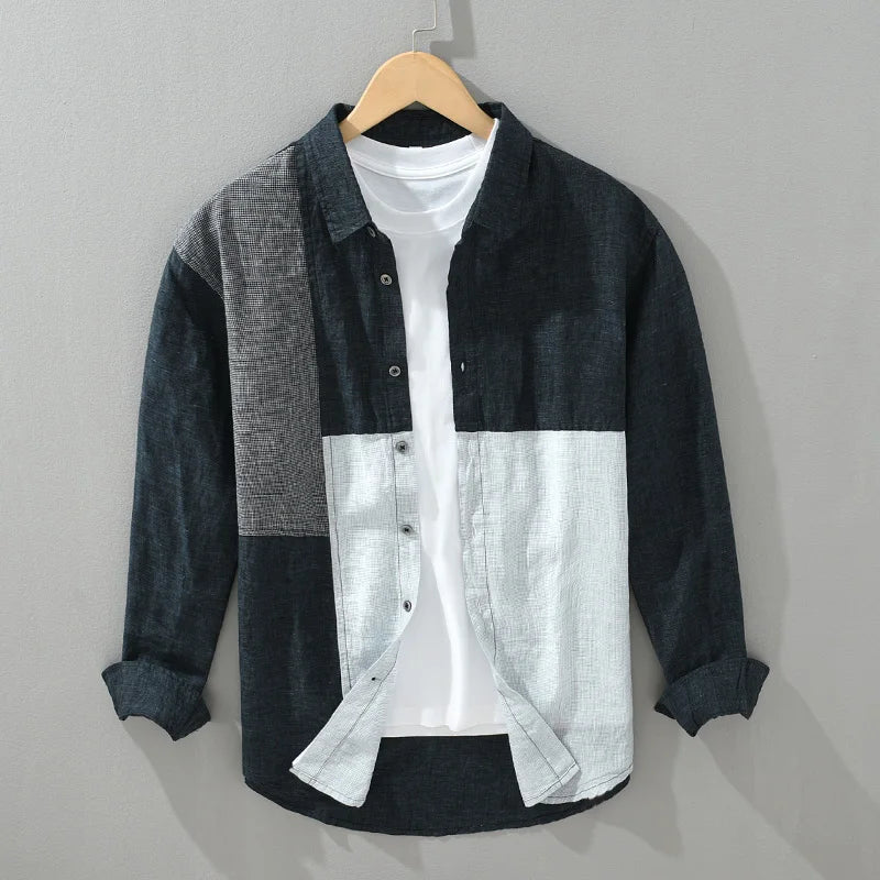 Patchwork Linen Shirt – Stylish & Breathable