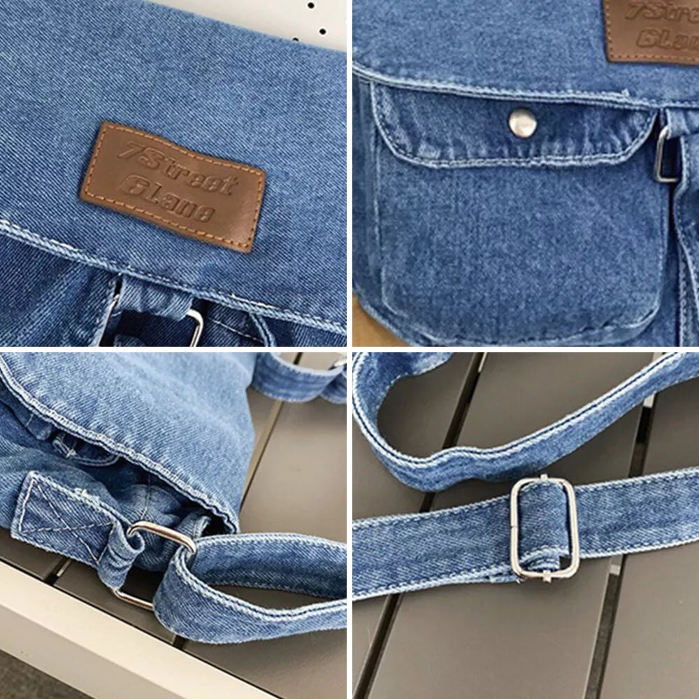 Malaysia | Spacious Multi-pocket Trendy Denim Crossbody Messenger Bag