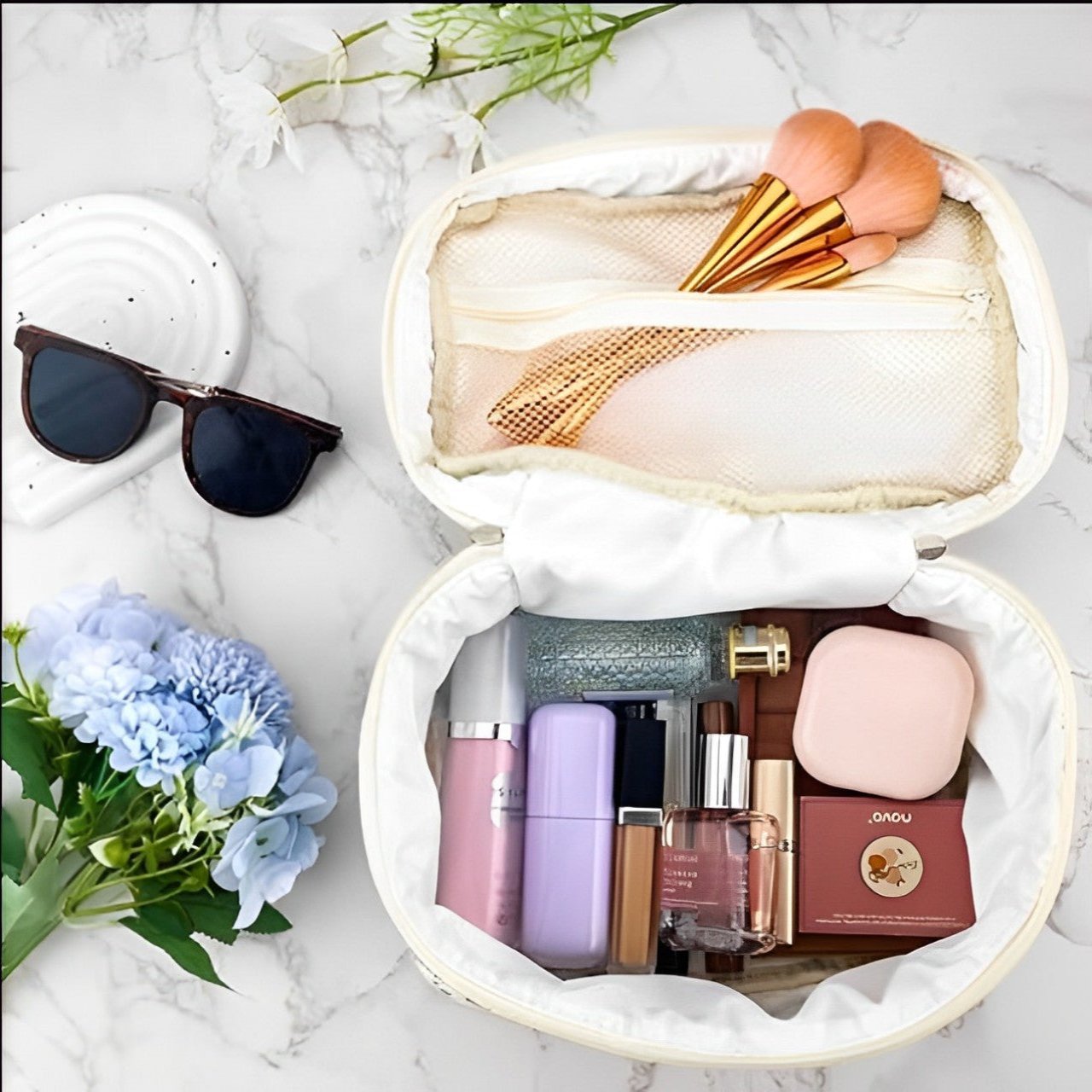 Meilani | Elegant Floral Quilted Cosmetics Essentials Bag