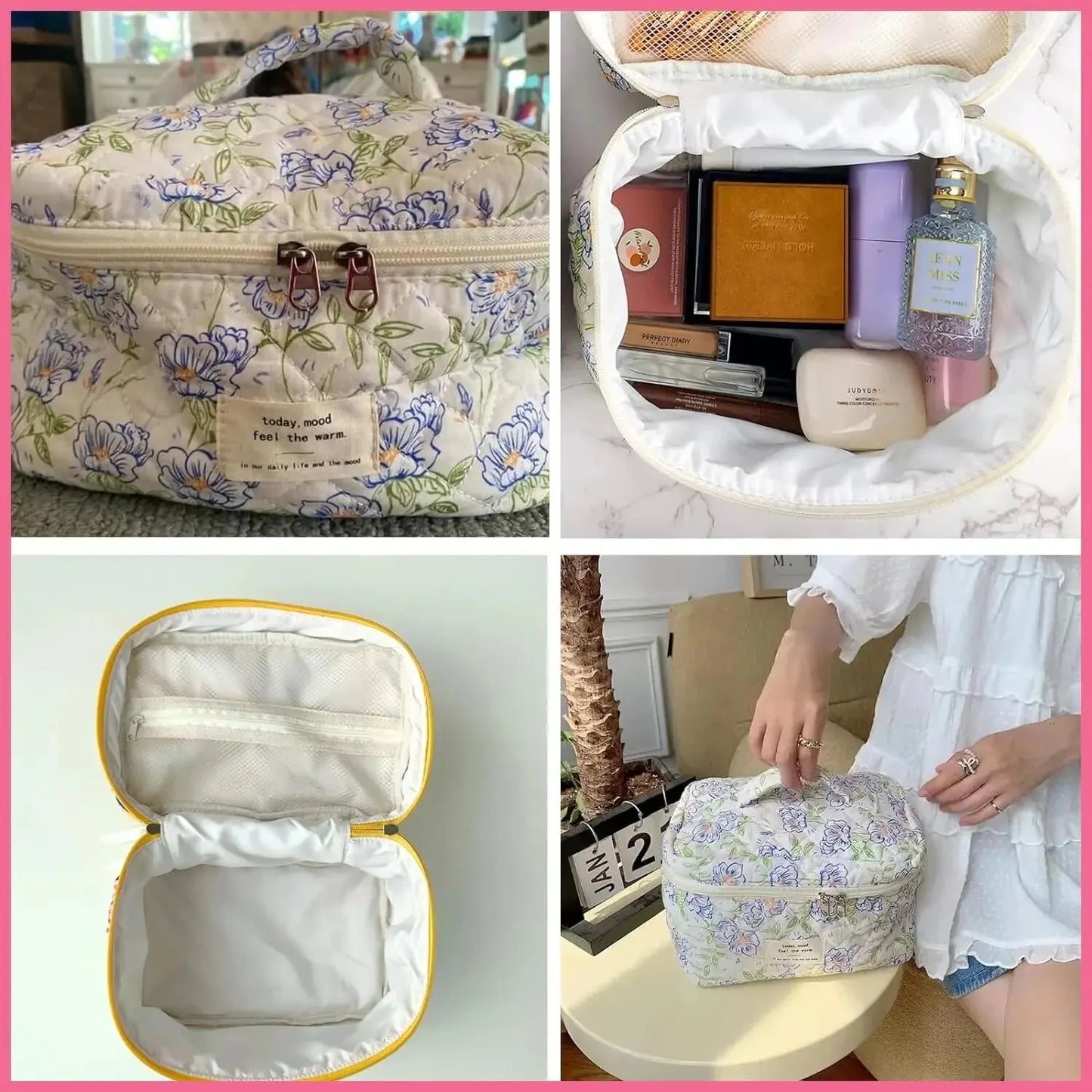 Meilani | Elegant Floral Quilted Cosmetics Essentials Bag