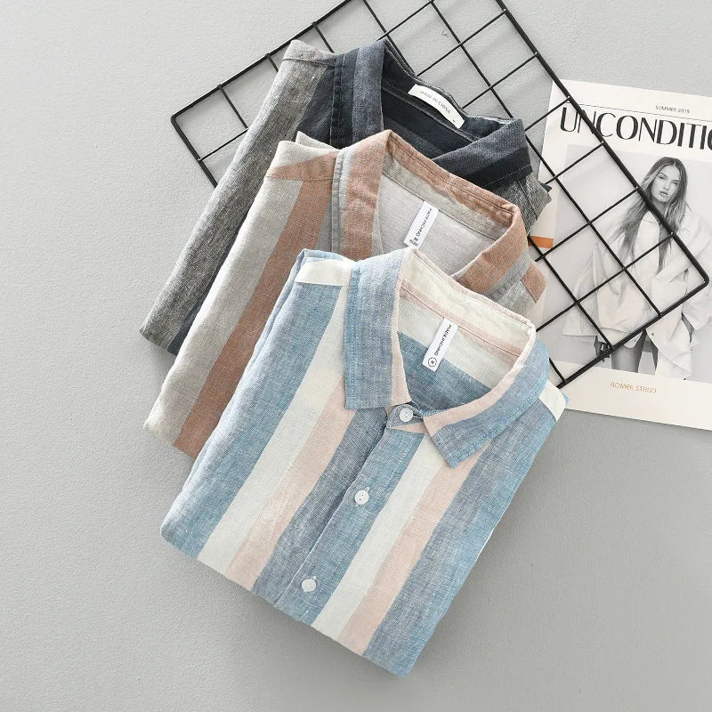Striped Linen Cotton Shirt – Breathable & Stylish