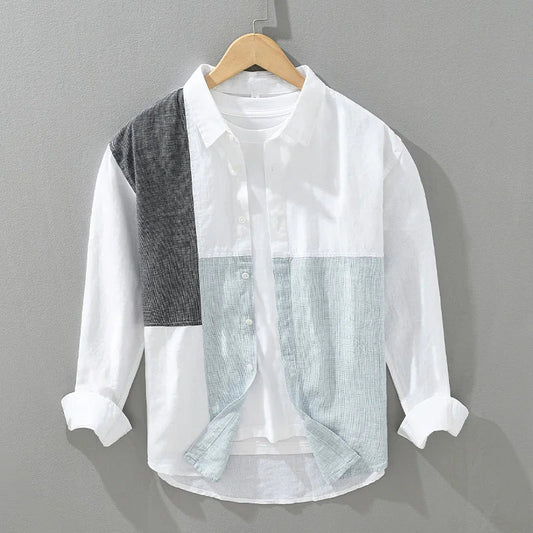 Patchwork Linen Shirt – Stylish & Breathable