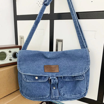 Malaysia | Spacious Multi-pocket Trendy Denim Crossbody Messenger Bag