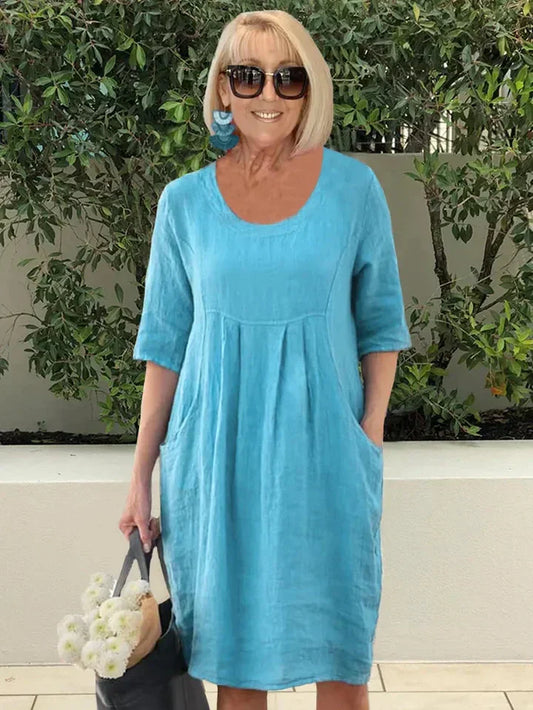 LISA | Effortlessly Chic Loose Cotton Blend Dress - Lizabella Fashion