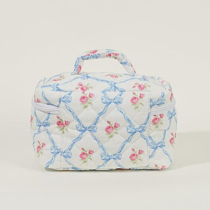 Elisse | Elegant Quilted Floral Design Makeup Pouch Set