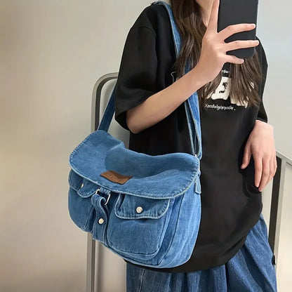 Malaysia | Spacious Multi-pocket Trendy Denim Crossbody Messenger Bag