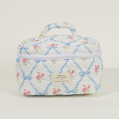 Elisse | Elegant Quilted Floral Design Makeup Pouch Set