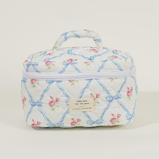 Elisse | Elegant Quilted Floral Design Makeup Pouch Set
