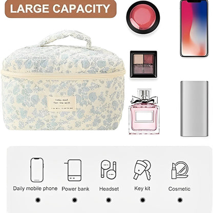 Meilani | Elegant Floral Quilted Cosmetics Essentials Bag