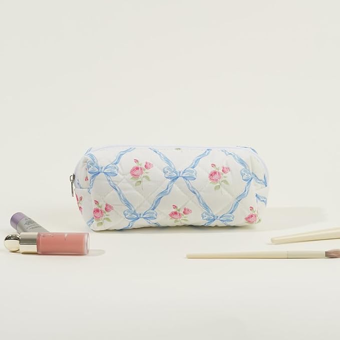Elisse | Elegant Quilted Floral Design Makeup Pouch Set