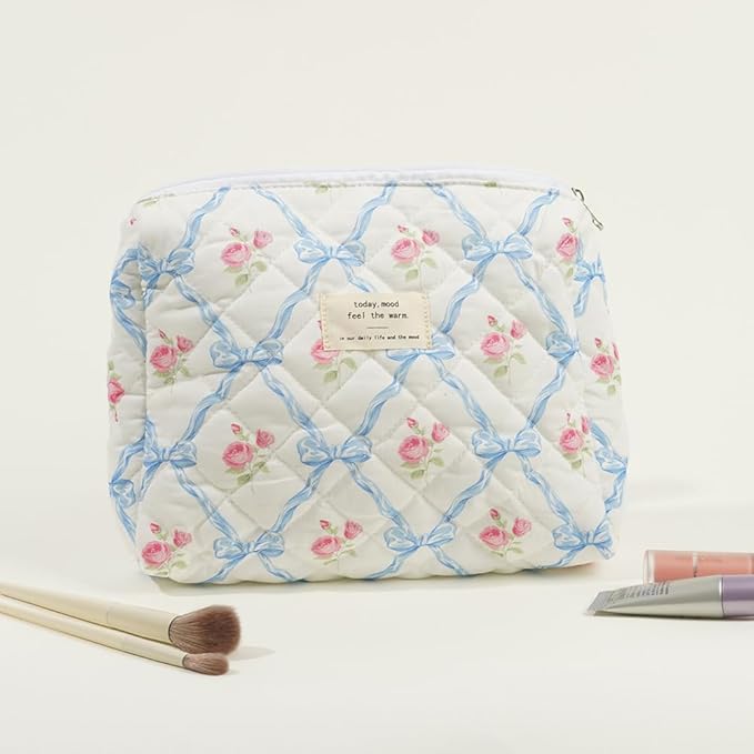 Elisse | Elegant Quilted Floral Design Makeup Pouch Set