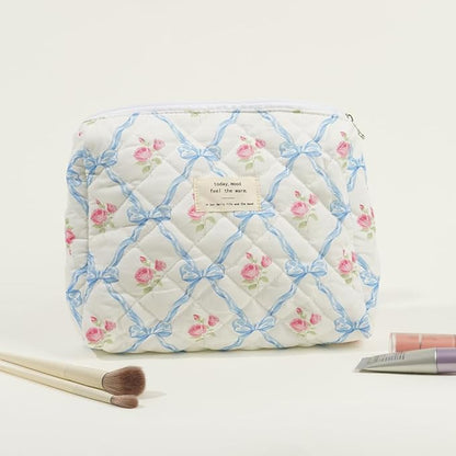 Elisse | Elegant Quilted Floral Design Makeup Pouch Set