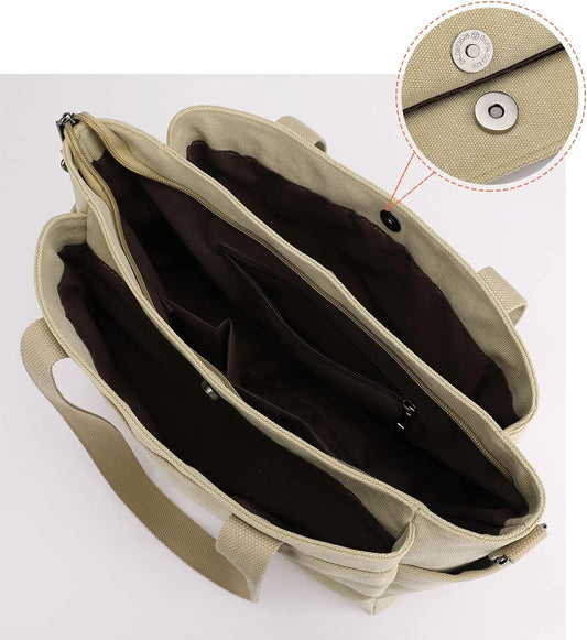 Nyomi | Multi-Pocket Canvas Crossbody Tote Bag