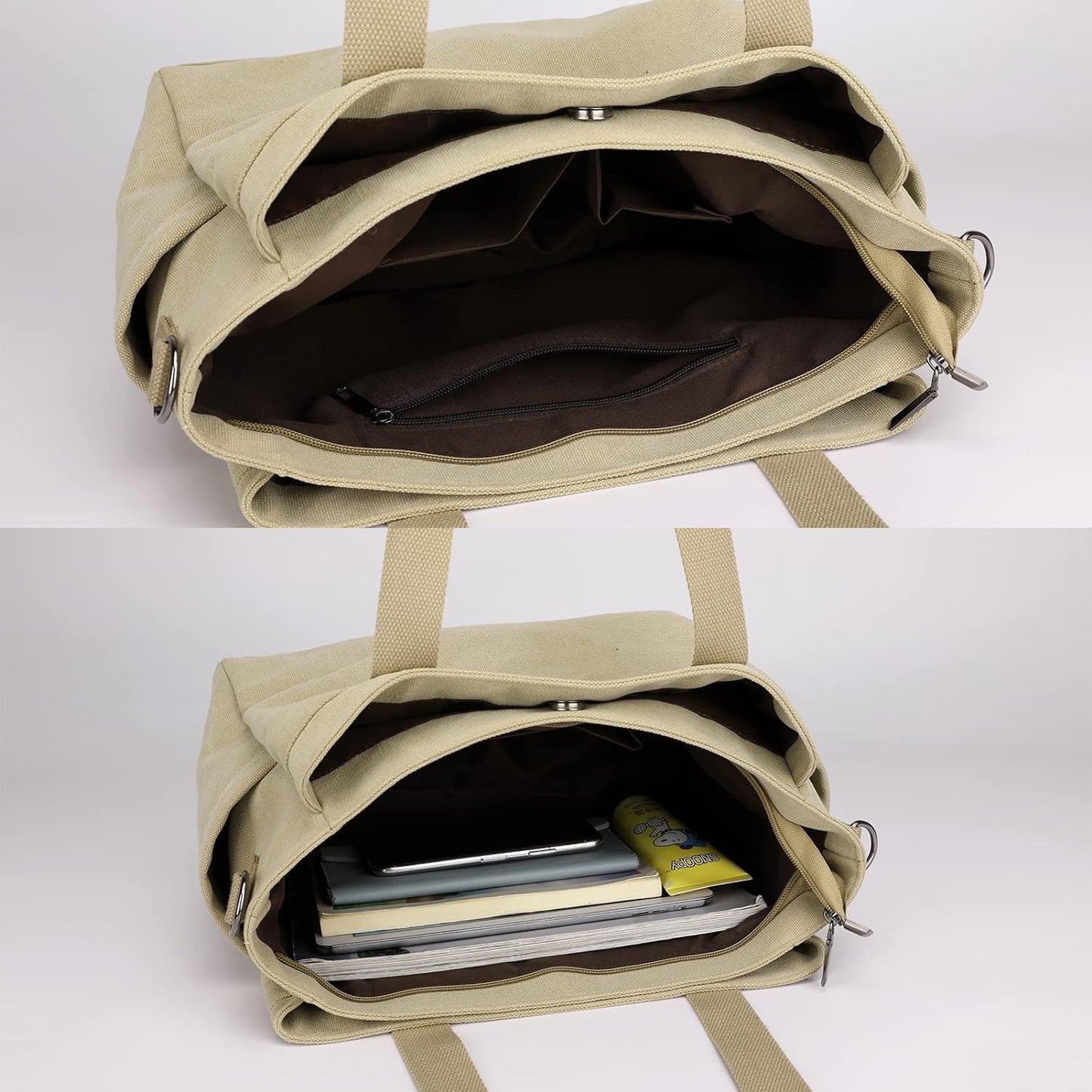 Nyomi | Multi-Pocket Canvas Crossbody Tote Bag