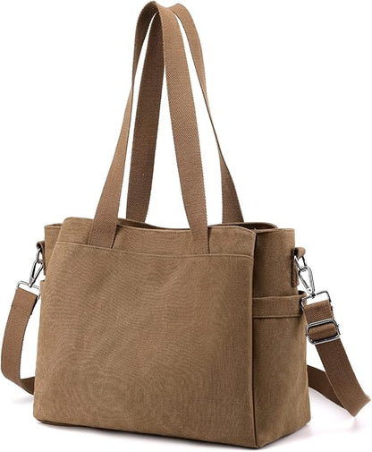Nyomi | Multi-Pocket Canvas Crossbody Tote Bag