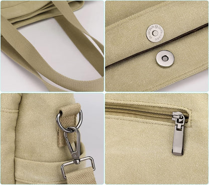 Nyomi | Multi-Pocket Canvas Crossbody Tote Bag