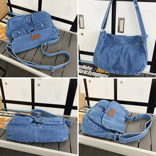 Malaysia | Spacious Multi-pocket Trendy Denim Crossbody Messenger Bag
