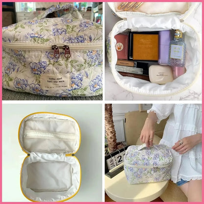Meilani | Elegant Floral Quilted Cosmetics Essentials Bag