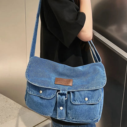 Malaysia | Spacious Multi-pocket Trendy Denim Crossbody Messenger Bag