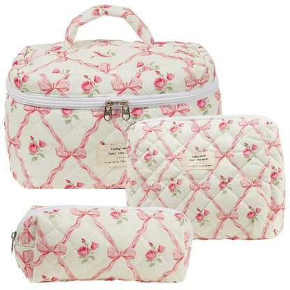 Elisse | Elegant Quilted Floral Design Makeup Pouch Set