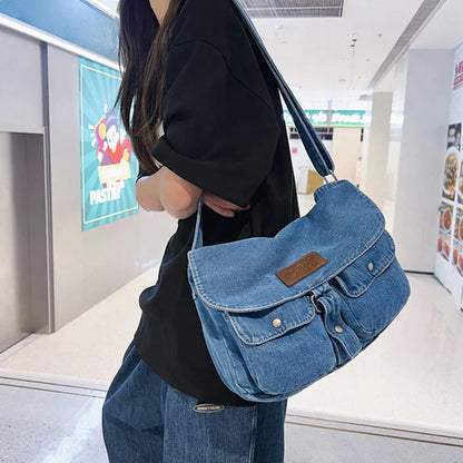 Malaysia | Spacious Multi-pocket Trendy Denim Crossbody Messenger Bag