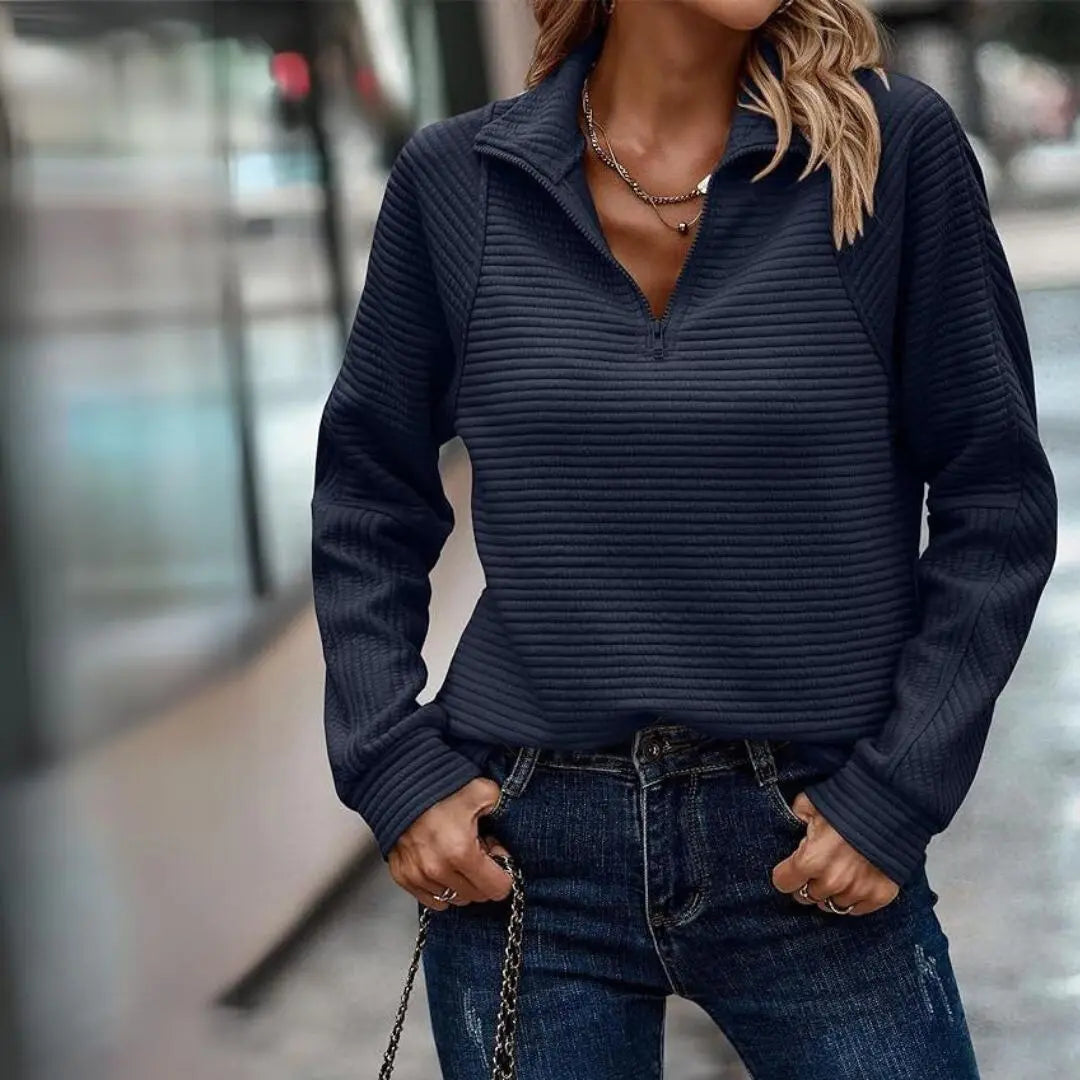 Stylish Elegance: Ribbed Zip-Up Sweater - Lizabella Fashion
